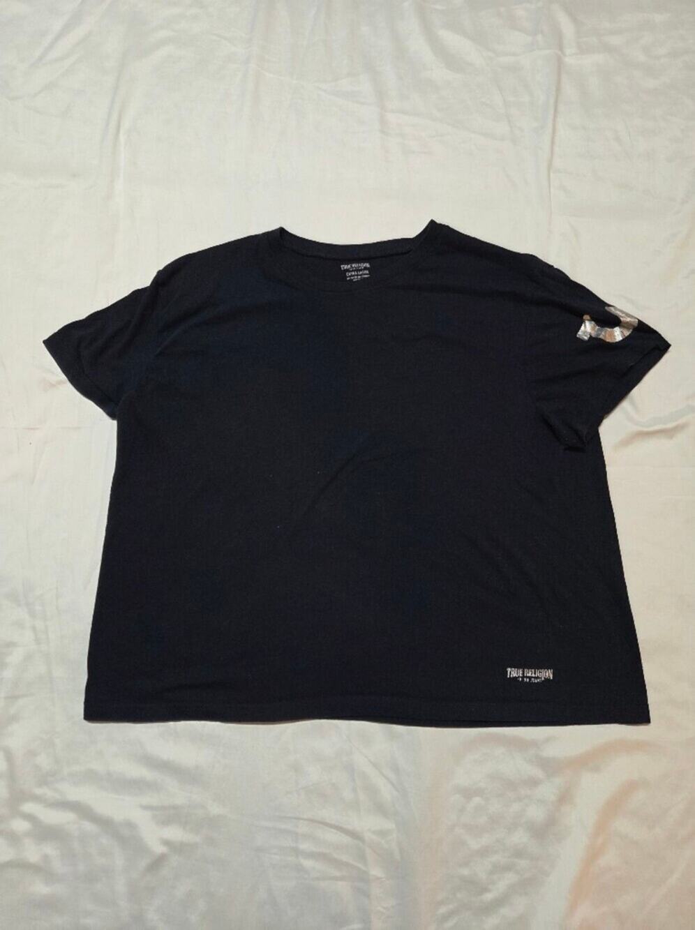 True Religion Black Short Sleeve Tee with Metallic Accent